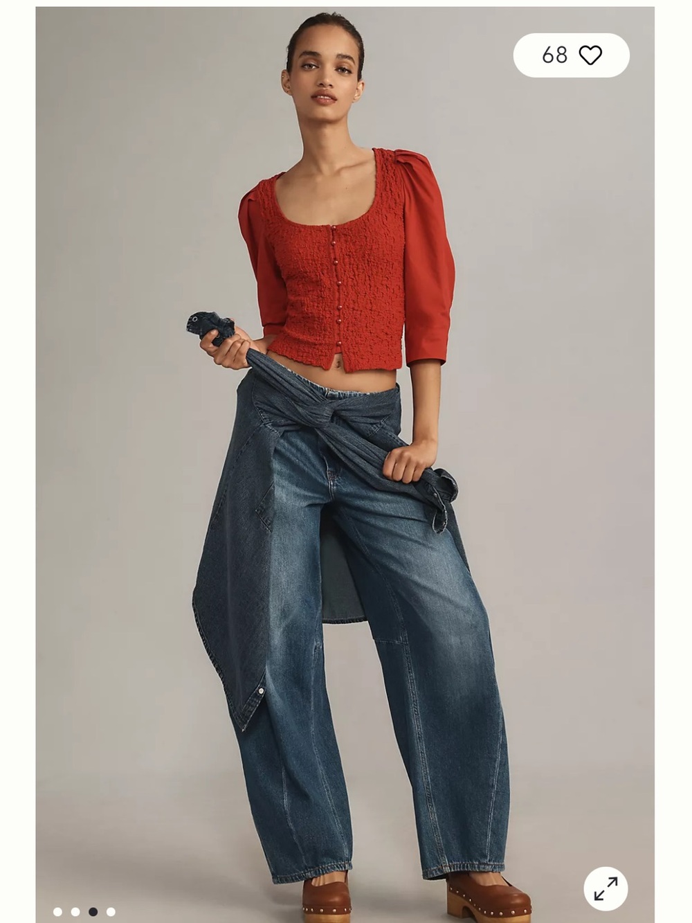 By Anthropologie | NWT Red Smocked Cardigan Blouse cropped top size small
